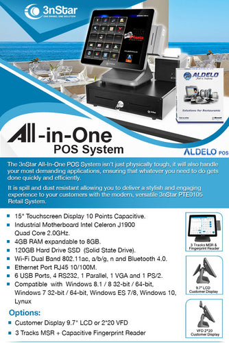 Aldelo 3nStar POS Bundle Celeron J1900 2.0GHz 4GB 120GB SSD Touchcomputer Windows 10